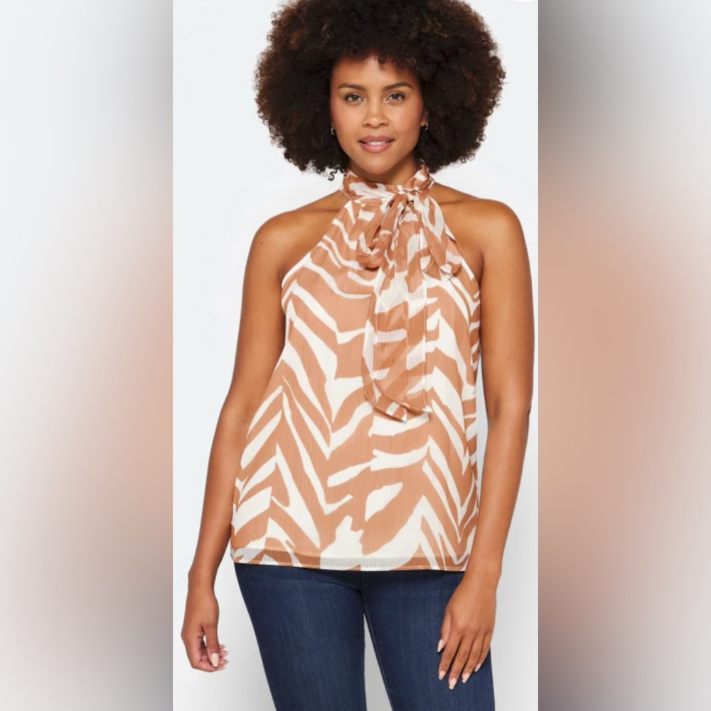 Calvin Klein Suit Seperates Women's Tan Zebra Print Halter Top - Size Large